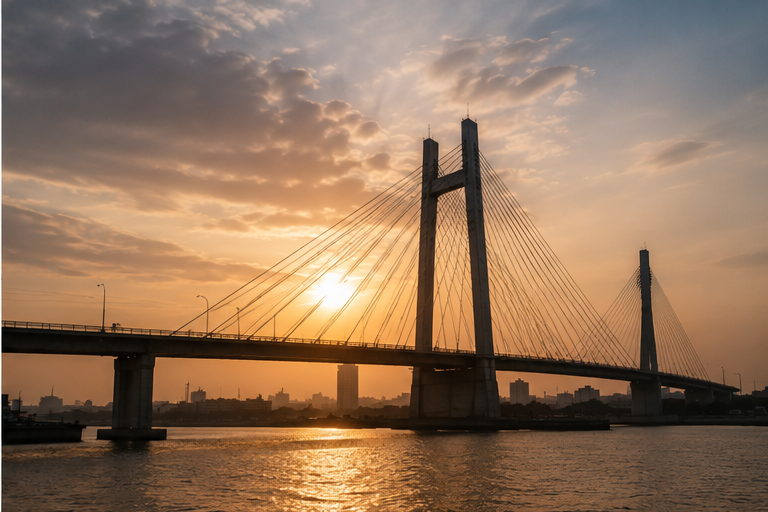 Cable-stayed bridge at sunset